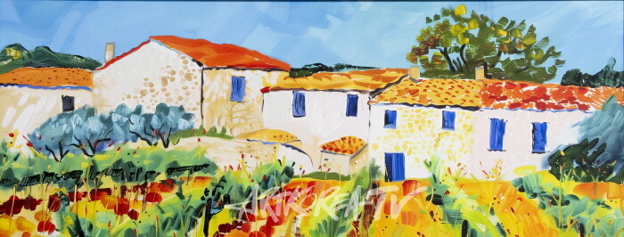 Limestone Landscape in Provence-by Professor Emeritus PARK Jongkwan2025, 80.0x40.0cm, pigment print on canvas. AI에게 프로방스의 거대한 석회암 대지를 그려보라고 했더니 엉뚱하게 아름다운 프로방스의 목가주택을 그려주었다. 전혀 예상치 못한 결과물이다. AI는 아직 남프랑스의 거대한 석회암 대지를 인식하지 못하고 있는 것 같았다. 이 작품에서 세잔의 생트 빅투아르산이 투영되었다-사진 김한정 기자
