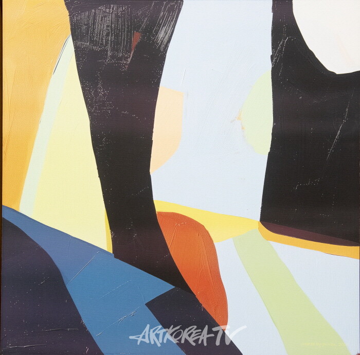 Abstract Figure of the Giant's Causeway-by Professor Emeritus PARK Jongkwan.  2025, 50.0x50.0cm, pigment print on canvas.  다각형 군락. 1986년 세계유산으로 등재된 북아일랜드의 자이언츠 코즈웨이의 주상절리군의 모습이다. 길이 6km에 해안선에 약 4만개의 주상절리가 벌판을 이루고 있다. 세로의 절리면을 잘라 생긴 다각형에 색을 넣어 보았다. 현무암이 재탄생된 것이다-사진 김한정 기자