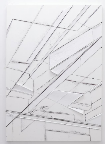 이상균, 교좌(Bridge Seat), Alkyd, wax, ink line, oil on canvas, 116.8 × 80.3cm, 2025