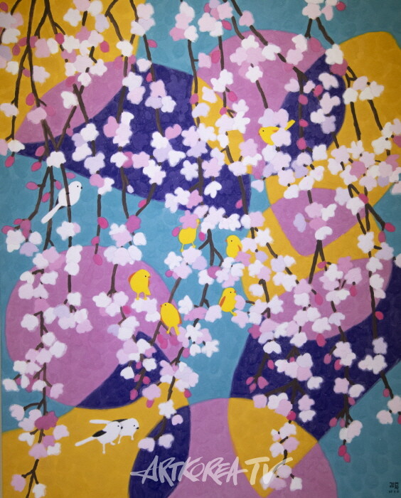 김연자-무제 장지, 분채, 석채 72.7×90.9cm 2025-사진 김한정 기자