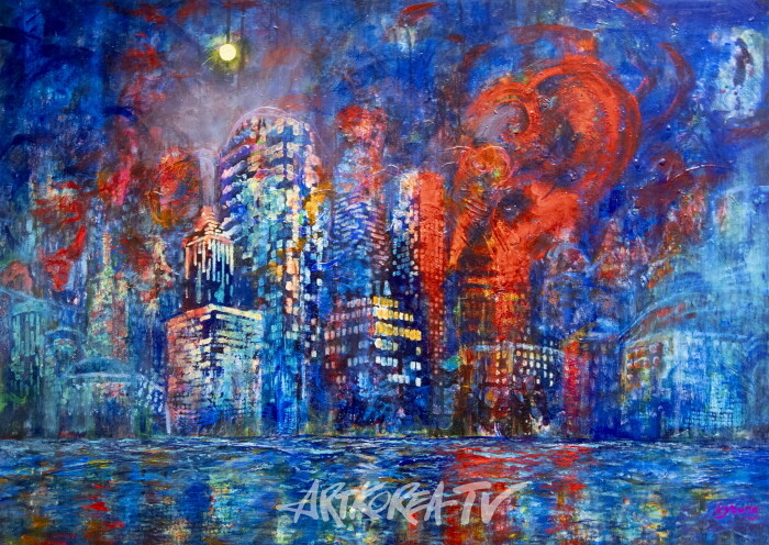 정소경-도시의 밤 혼합재료 90.9×65.1cm 2025-사진 김한정 기자