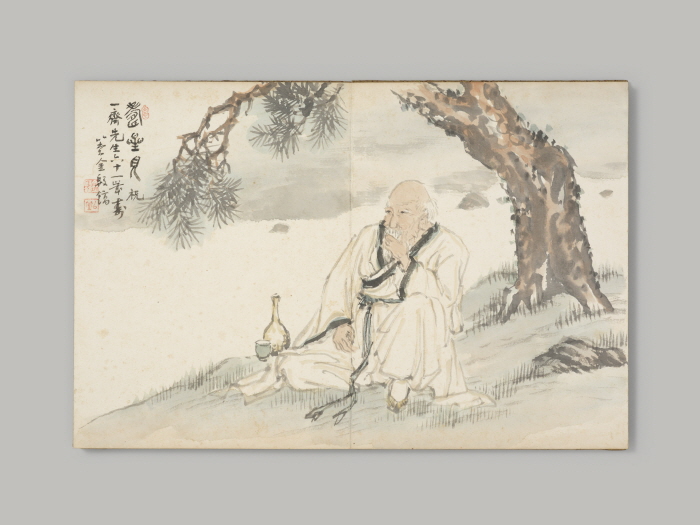 수노인도, 수고무강첩, 김은호, 1942, 종이에 수묵채색, 24x36cm, 이천시립월전미술관