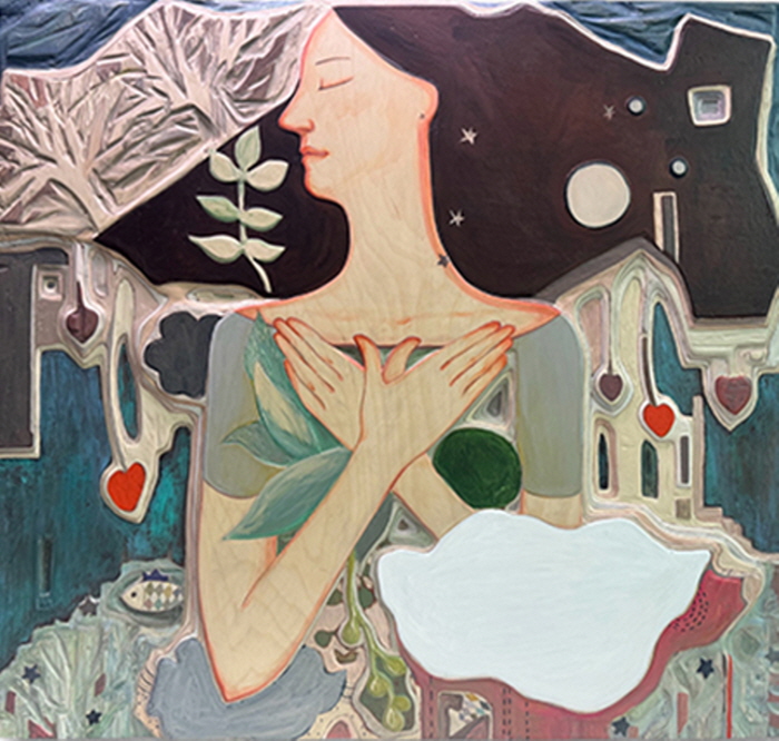 감정의 정원-사랑비, wood, acrylic, 85.5x80x3(h)cm, 2025-사진제공 장은선 갤러리