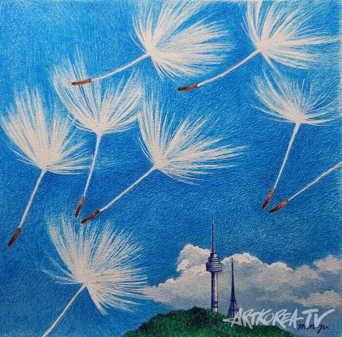 너에게 닿기를, 20X20cm, pigment pen, watercolor on paper, 2024