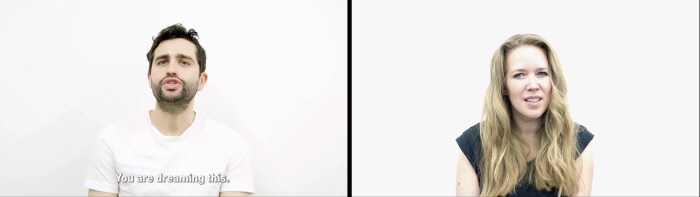 박관우_인간의 대화 1 (Human Conversation)_ 인공지능 챗봇으로 만들어진 스크립트에 기반한 듀얼채널 영상(7min 12sec), 가변크기_2018-사진제공 예술의전당