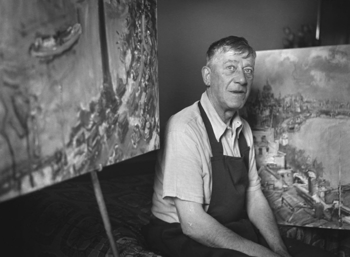 오스카 코코슈카와 그의 그림, 1954년. 사진: © Hulton-Deutsch Collection / Corbis via Getty Images.