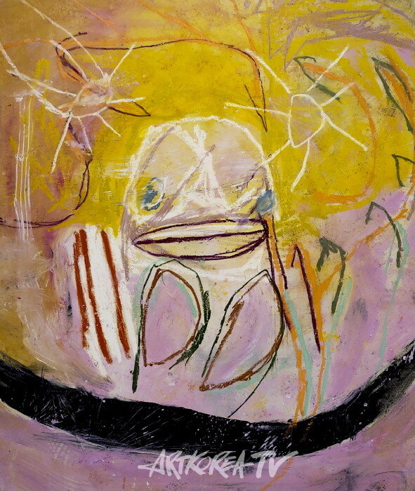 Gallery JJ-아담 핸들러-In the night garden, 2025 Oil stick, pencil and acrylic on canvas 96.5-81.3cm-사진촬영 김한정 기자