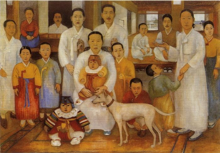 배운성, 가족도, 1930-35년_캔버스에 유화물감_ 140×200cm_ 대전프랑스문화원 소장-사진제공 수원시립미술관