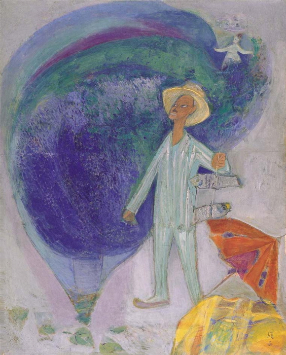 천경자, 굴비를 든 남자, 1964, 종이에 채색, 120x150cm, (재)금성문화재단 소장-사진제공 서울미술관