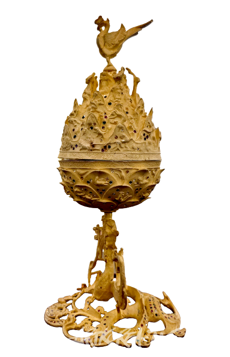 황갑주-법고창신작-백제시대 청동대향로 출토-슨은, 2분의1 축소판, 보석오방색원석 405개입조각, 금도금, 무광택-사진촬영 김한정 기자