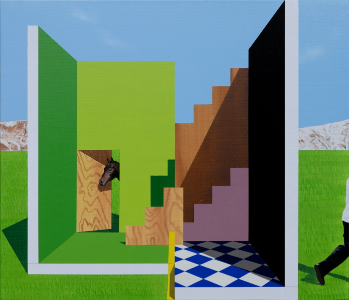 채지민 Chae Jimin, 살짝 어긋난 풍경 A Slightly Misaligned Scenery, 2025, oil on canvas, 45.5 x 53 cm-사진제공 아뜰리에 아키