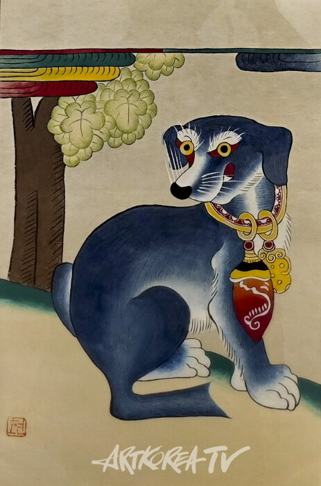 이은지-개. 순지에 분채 55×36cm 2022-사진촬영 김한정 기자