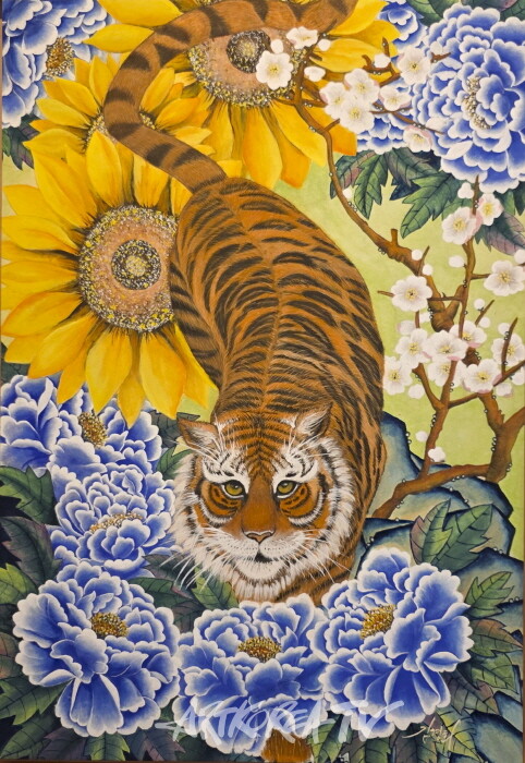 김경희-호랑이 꽃길 60×90cm 순지에 한국화 물감-사진촬영 김한정 기자
