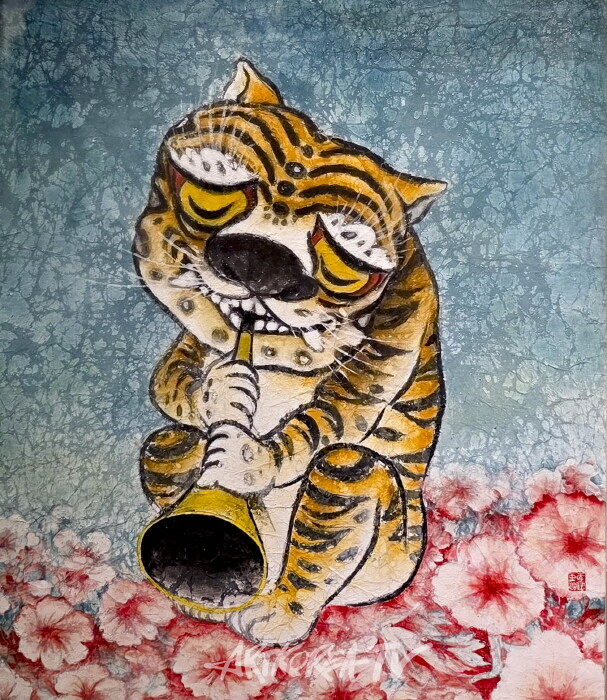 이규완-나팔부는 호랑이-한지에 채색-사진촬영 김한정 기자