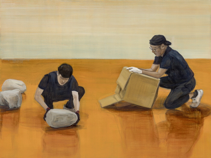 박진아(b. 1974)〈돌과 설명서 02〉2023Oil on linen90 x 120 cmCourtesy of the artist and Kukje Gallery사진: 안천호이미지 제공: 국제갤러리