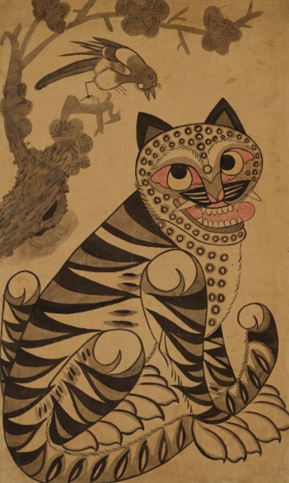 호작도(虎鵲圖), 작자 미상, 조선, 19세기, 종이ㆍ수묵담채, 91.7×54.8cm, 개인 소장-사진제공 리움미술관