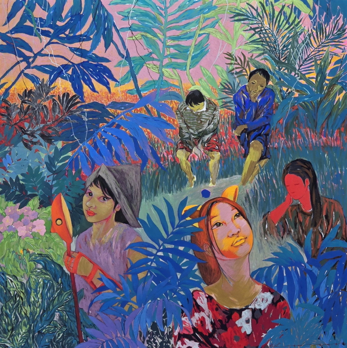 Time of memory  기억을걷는 시간 9_112X112CM_Mineral Pigment painted on koreanpaper, synthetic_gemstones_2024-사진제공 갤러리 내일