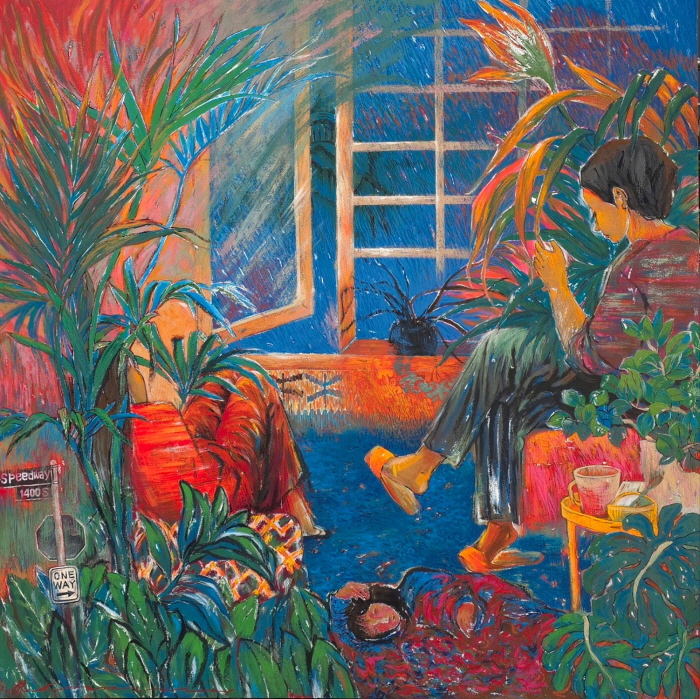 Time of memory 기억을걷는 시간 10_112x112cm_Mineral Pigment painted on koreanpaper, synthetic_gemstones_2024-사진제공 갤러리 내일