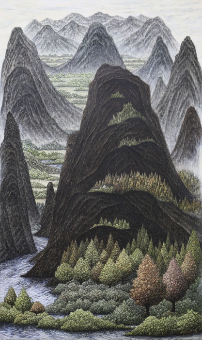 한걸음더높이3, 130.3x130.3cm(100M), Mixed media(Scratched) on canvas, 2022-사진제공 갤러리 나우