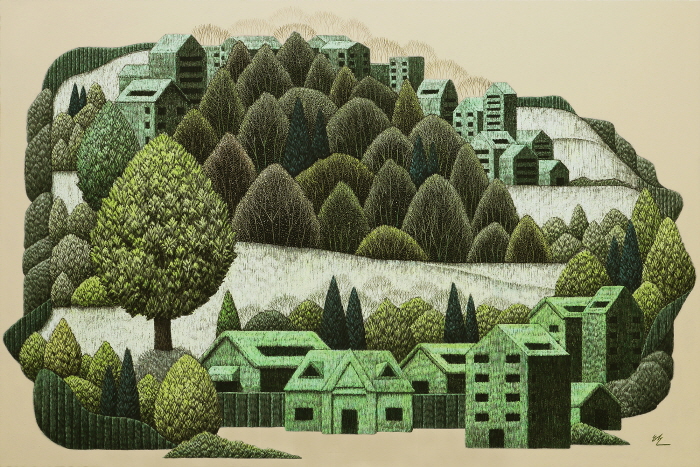 도시정원 2509-2, 60.6x90.9cm(30M), Mixed media(Scratched) on canvas, 2025-사진제공 갤러리 나우