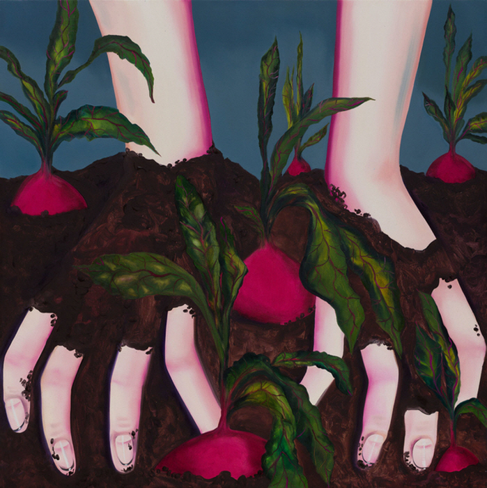 카롤리나 자블론스카-핸즈 인 더 더트, 2025-캔버스에 유채-100 x 100cm-사진제공 파리 에스더 쉬퍼 갤러리