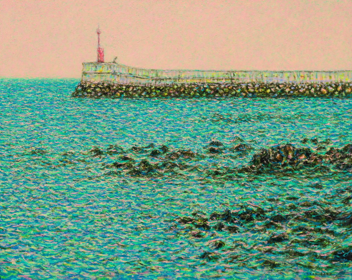 등대가 보이는 풍경1, 2025, oil, acrylic on canvas, 72.71x90.9cm, 백성원-사진제공 백성원 작가
