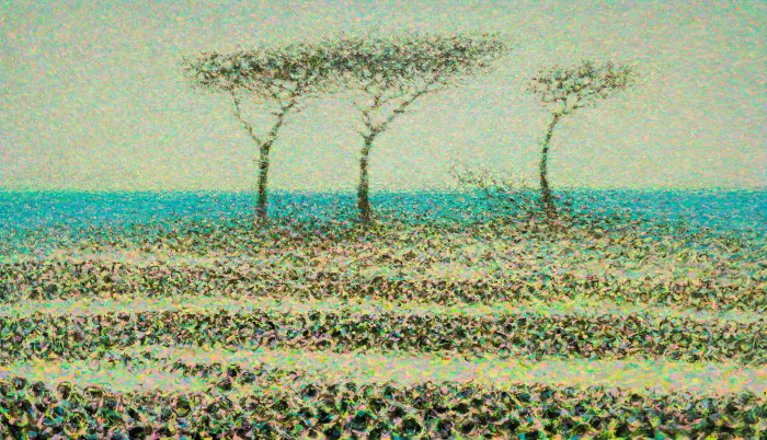 소나무가 보이는 풍경, 2025, oil, acrylic on canvas, 112.1x193.9cm, 백성원-사진제공 백성원 작가