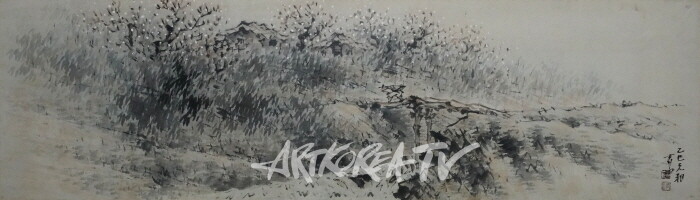 이상범, '인왕산 너머로 기우는 달빛 아래서'전